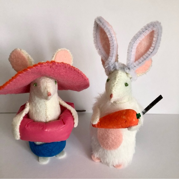 Bunny costumed felt mouse Art doll hand-sewn ready for an Easter Party, basket - Picture 9 of 10
